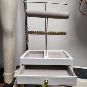 Leather Jewelry Organizer White Brass